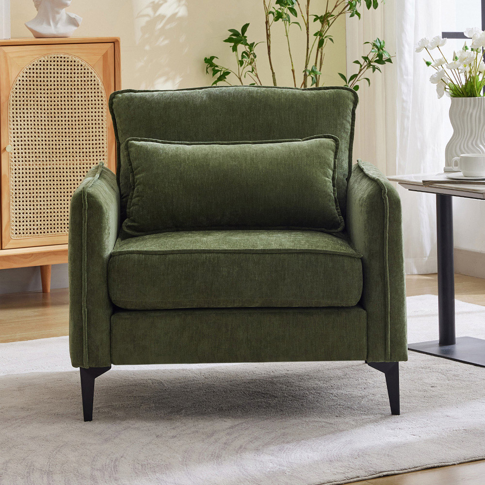 Living and Home Green Fleece Fabric Armchair with Cushions Image 8