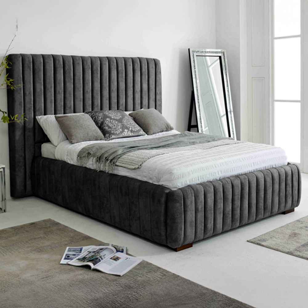 Eleganza The Elite Single Granite Oakland Fabric Bed Frame with Headboard and Footboard Image 1