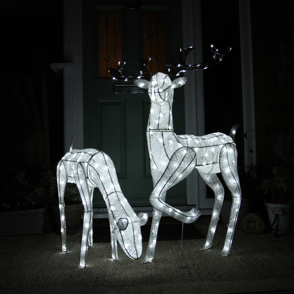 Monster Shop 27037 White Large Light Up Stag and Doe Reindeer Set Image 1