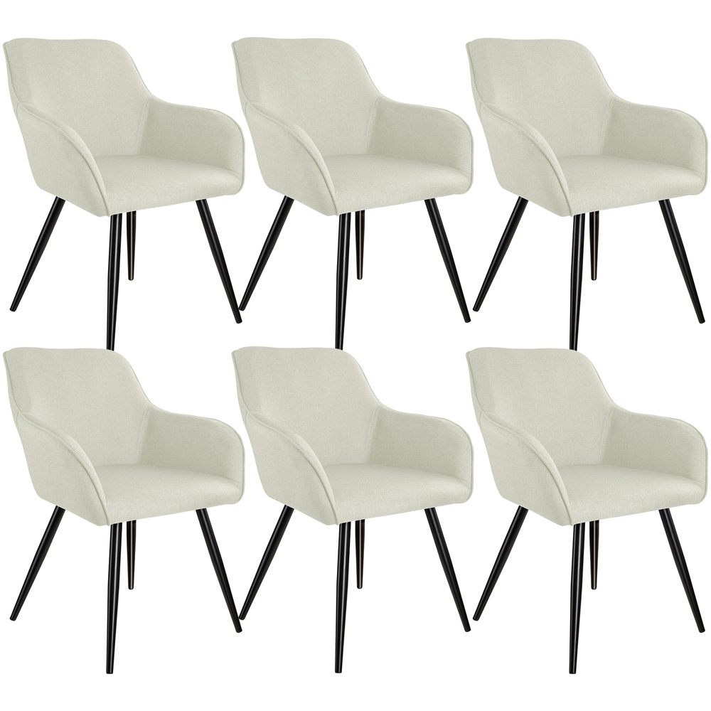 tectake Marilyn Set of 6 Cream Padded Chair with Black Steel Legs Image 2