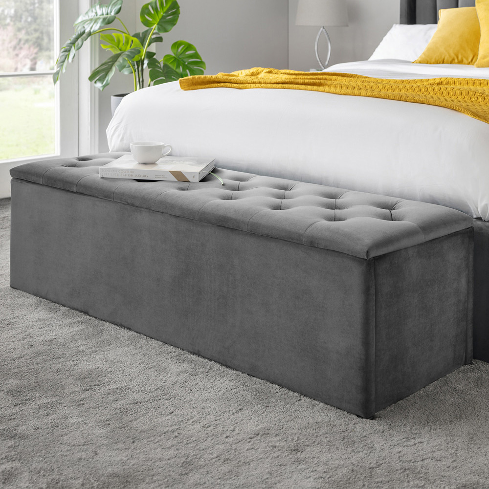 Julian Bowen Ravello Dark Grey Velvet Blanket Box Image 1