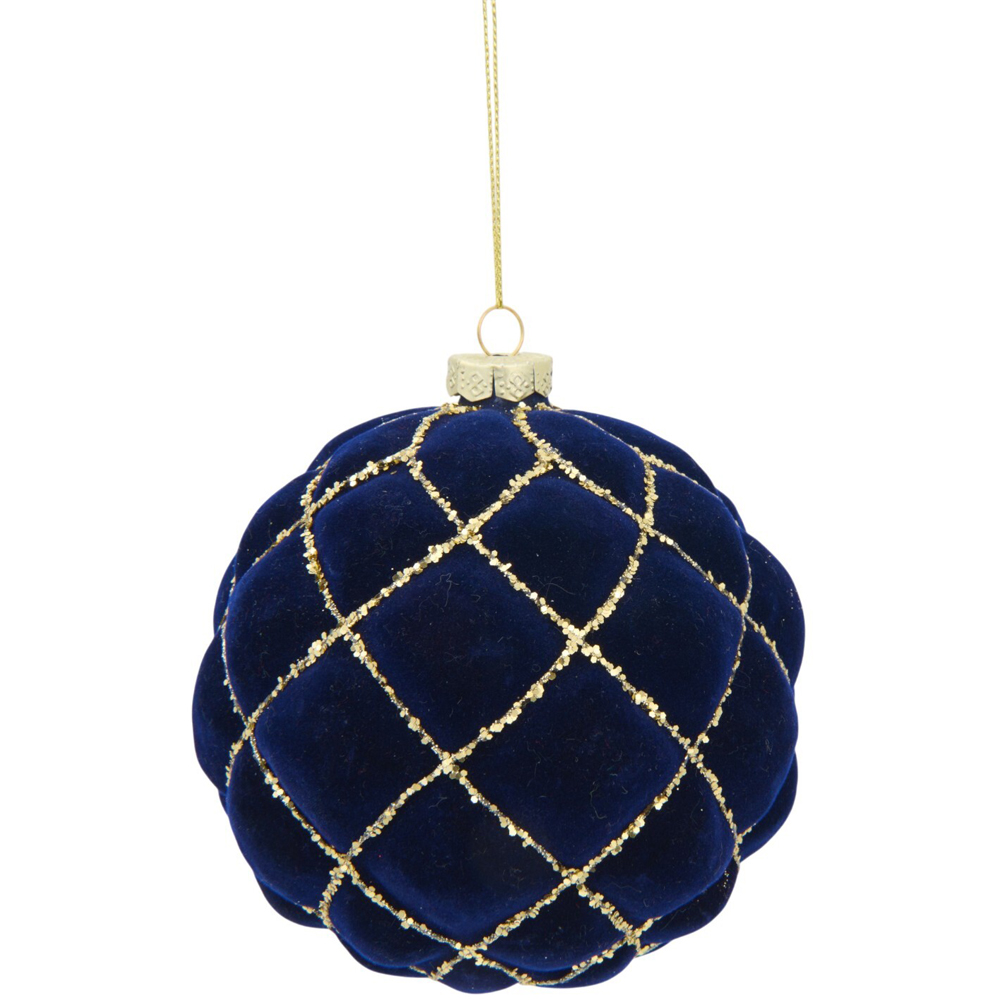 Navy Flocked Traditional Bauble Image 4