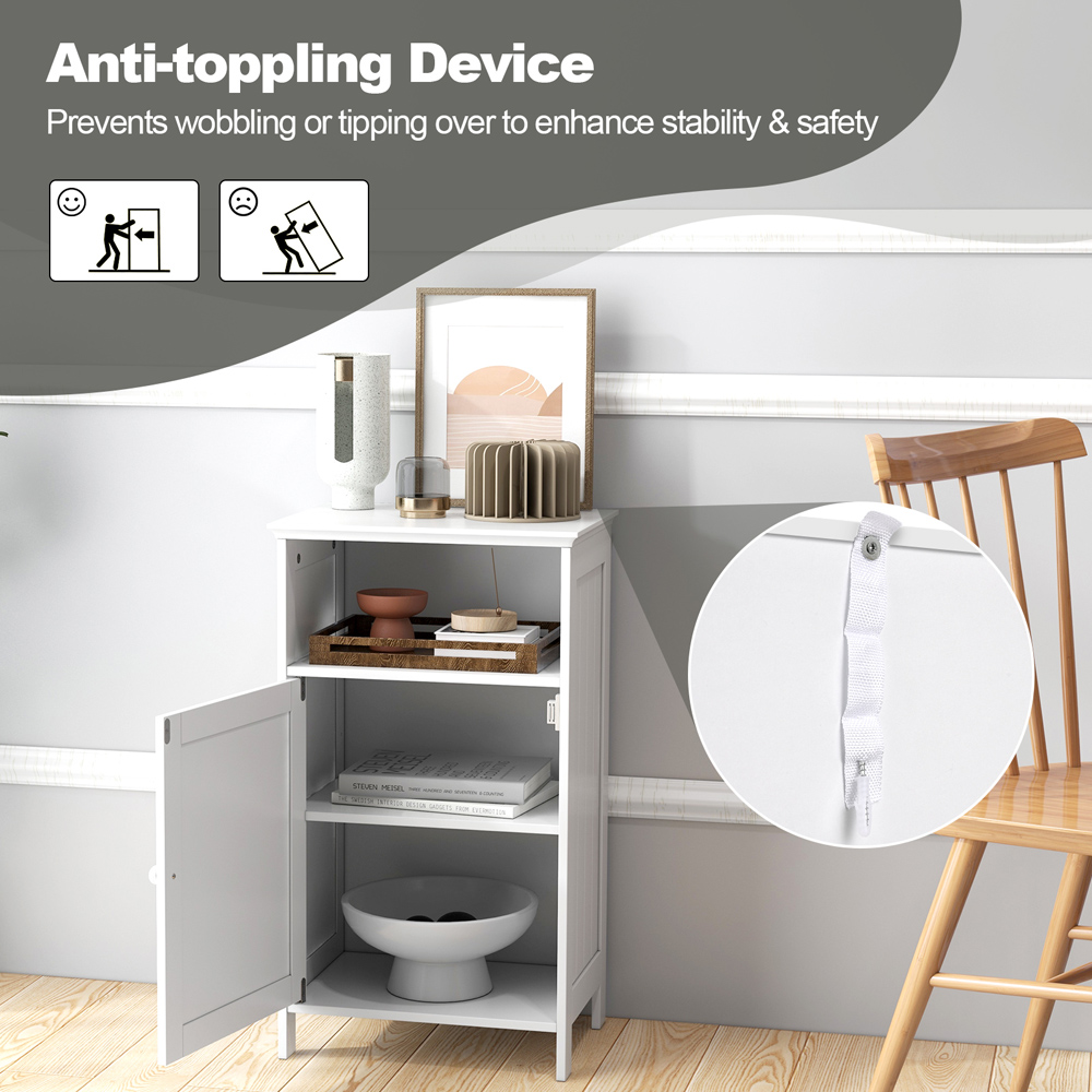 Costway White Single Door Single Shelf Side Cabinet Image 6