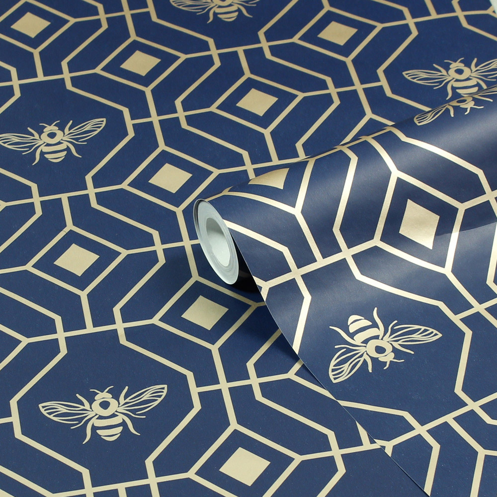 furn. Bee Geometric Navy Matte Wallpaper Image 2