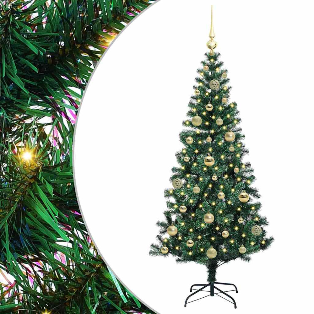 vidaXL Pre-Lit Gold Baubles Green Artificial Christmas Tree 5ft Image 2