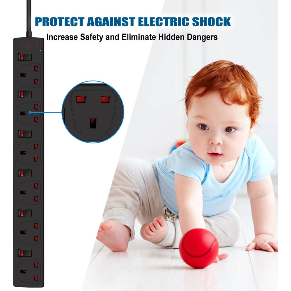 ExtraStar Black 13A 2m 6 Socket Individually Switched Surge Protected Extension Lead Image 4