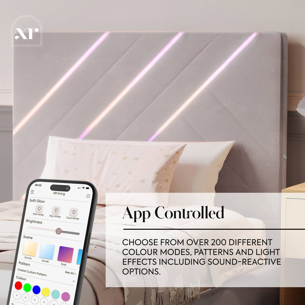 XR Living Lily Single Grey Velvet Bed Frame with App Controlled RGB LED Light Image 4