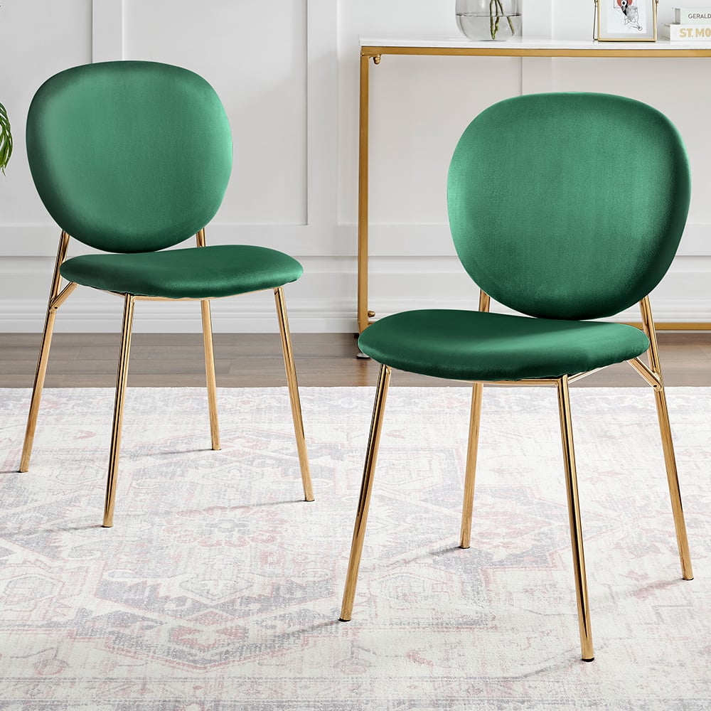 Furniturebox Holly Set of 2 Green and Gold Velvet Dining Chairs Image 1