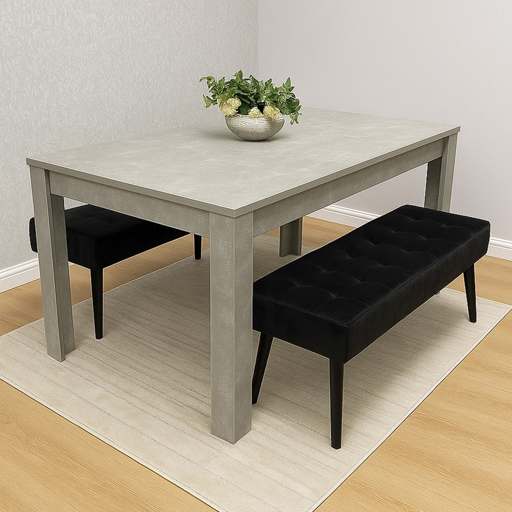 Portland 2 Seater Velvet Wooden Dining Set with Bench and Black Image 1