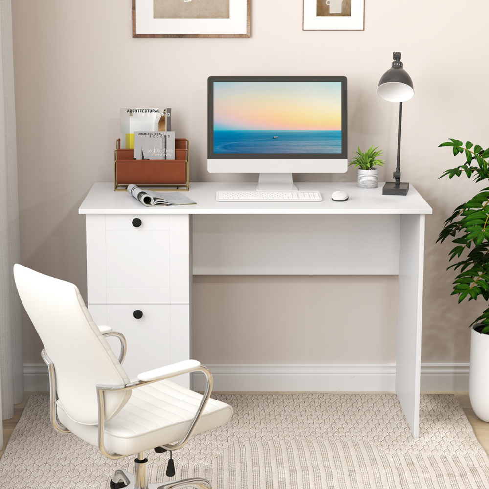 Costway 2 Drawer Computer Desk White Image 3