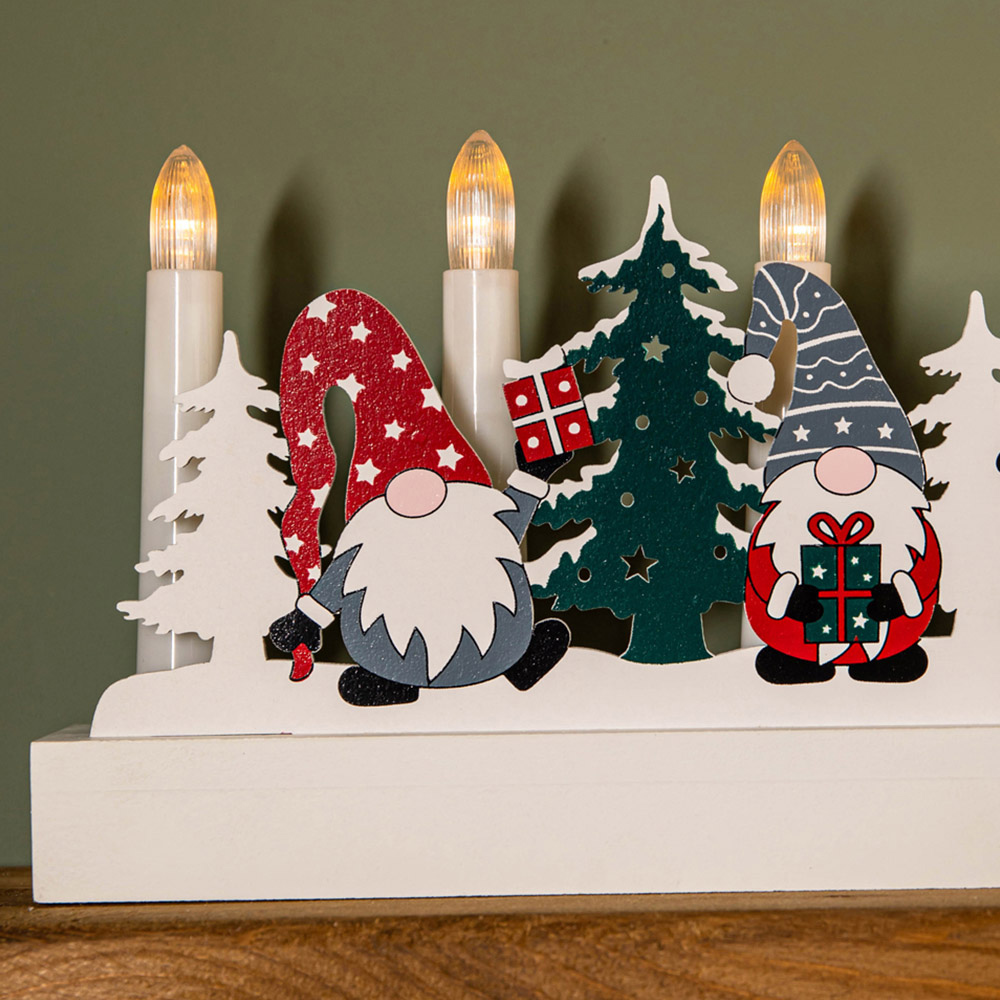 Samuel Alexander Light Up White Wooden Christmas Candle Bridge with Gonk Scene Image 2
