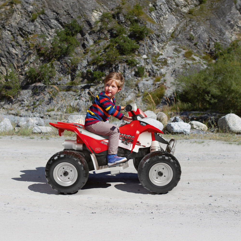 PEG Polaris Outlaw Kids Electric Ride-On Quad Bike with Lights and Sounds Red 12V Image 2