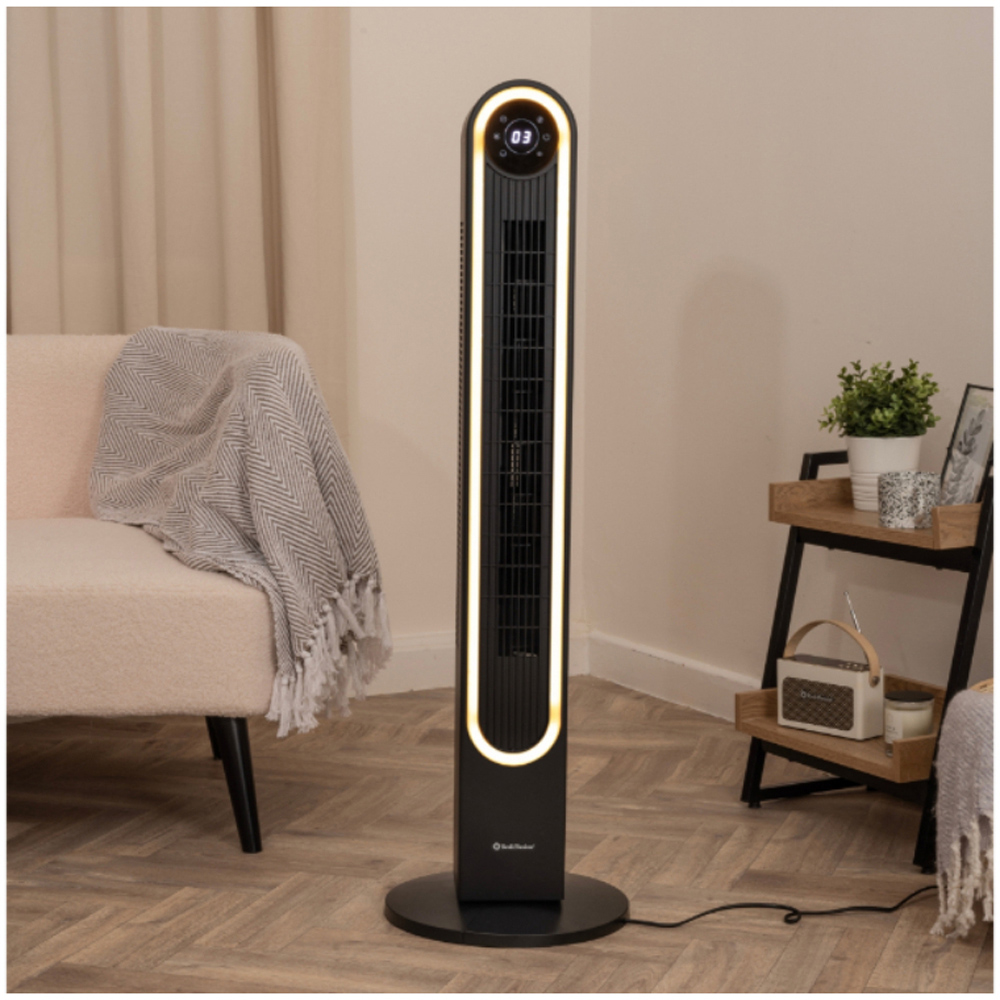 Rediffusion Halo Black Quiet Cooling Digital Tower Fan with Warm White Halo Light 42 inch Image 2