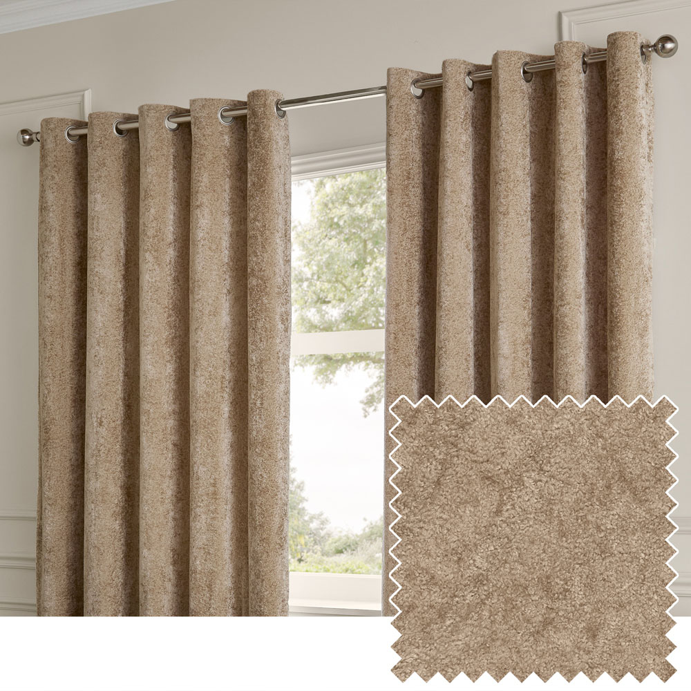 Paoletti Champagne Lustre Velvet Fully Lined Eyelet Curtains 229 x 229cm Image 2