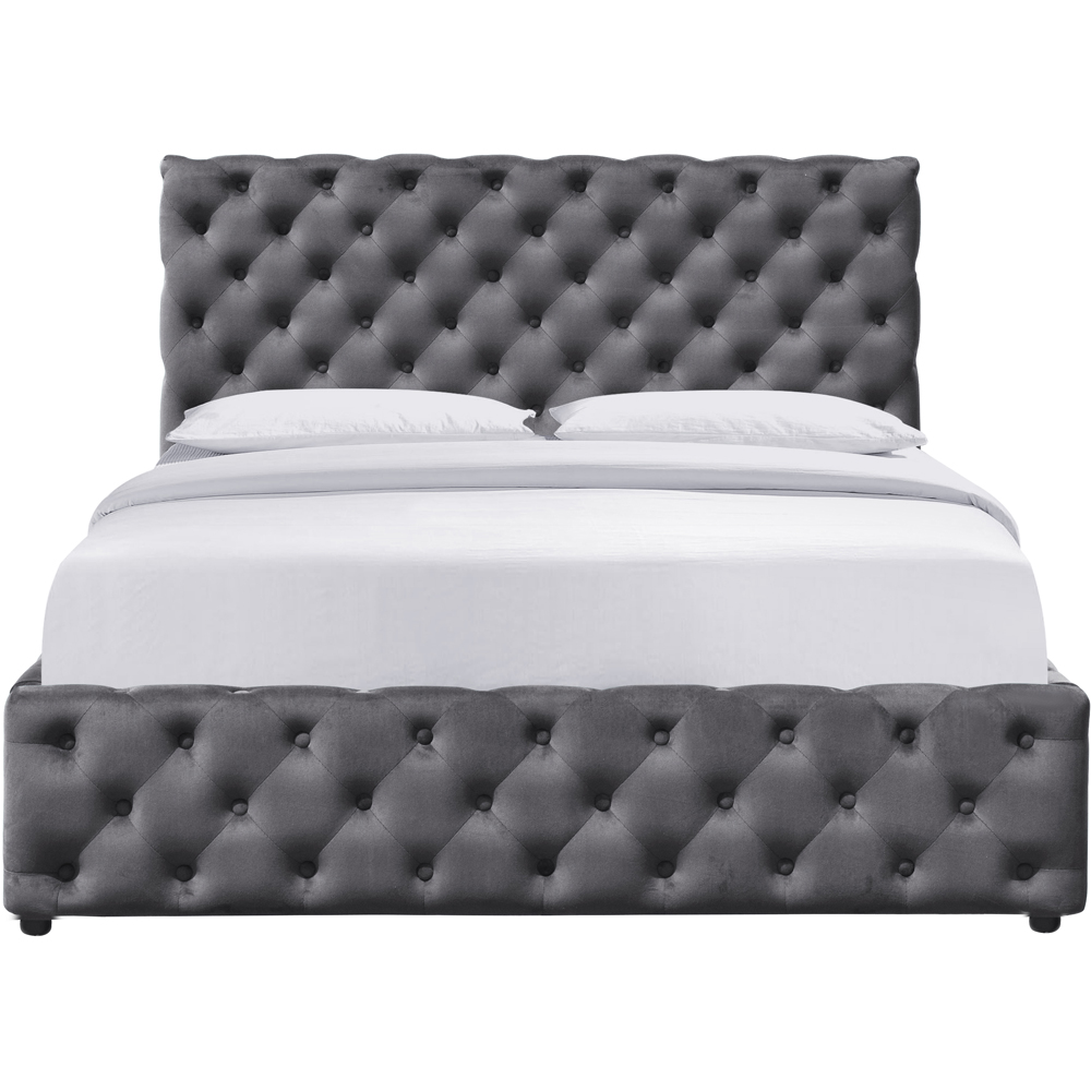Comfy Living Double Grey Tufted Fabric Gaslift Bed Frame Image 2