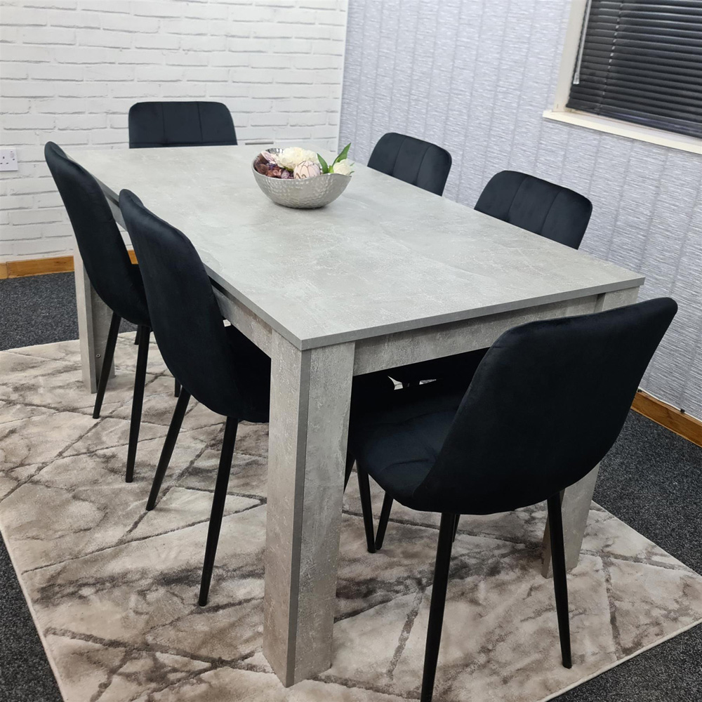 Portland Velvet 6 Seater Dining Set Stone Grey and Black Image 5