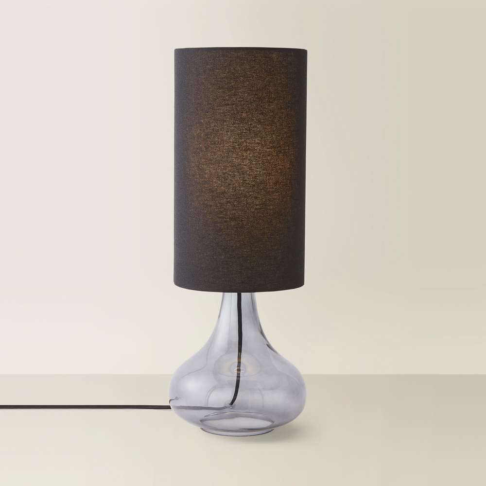ValueLights Sylvie Black Linen Tall Lamp Shade Smoked Glass Squat LED Table Lamp Image 5