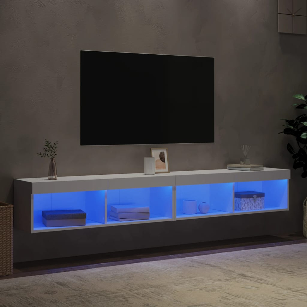 vidaXL 2 Shelf White Wall Mounted LED TV Cabinet Set of 2 Image 8