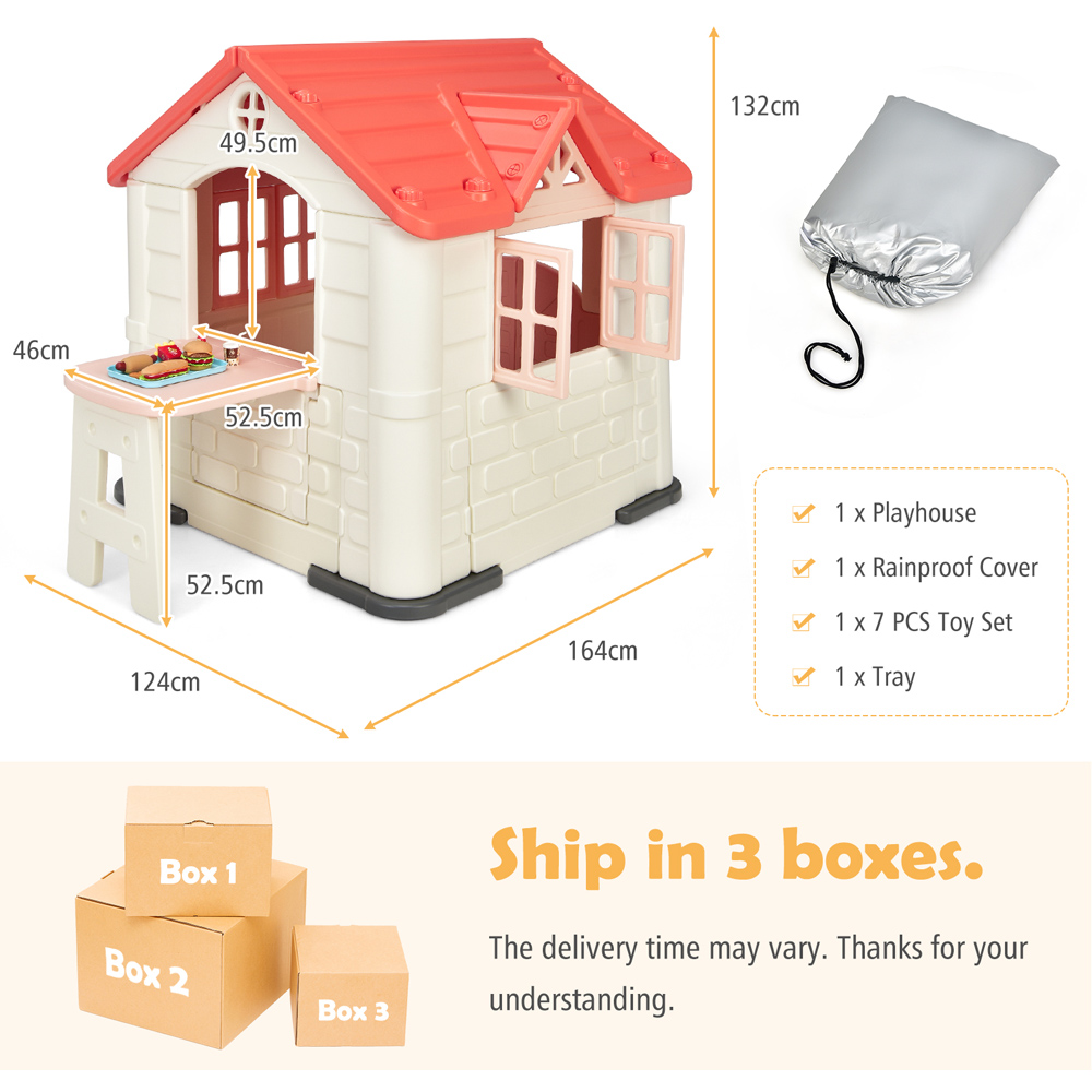 Costway Pink Cottage Pretend Play Centre with Picnic Table Image 9