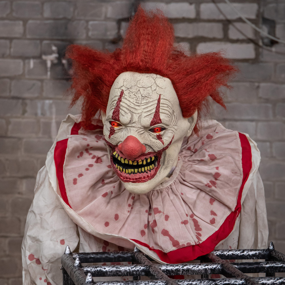 Samuel Alexander Clown with Caged Girl Halloween Animatronic Decoration 7ft Image 8