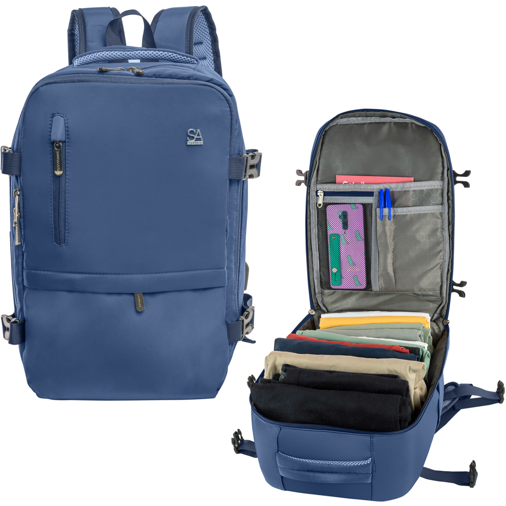 SA Products Navy Blue Cabin Backpack with USB Port and Trolley Sleeve Image 2
