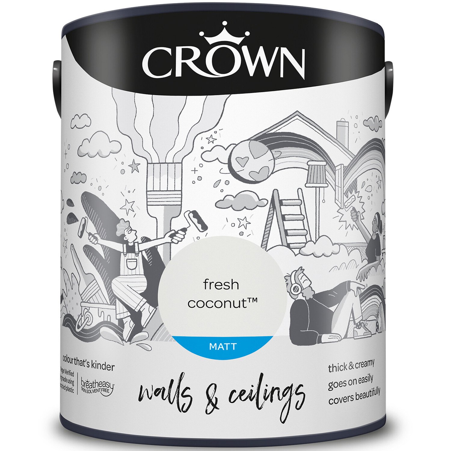 Crown Walls & Ceilings Fresh Coconut Matt Emulsion Paint 5L Image 2