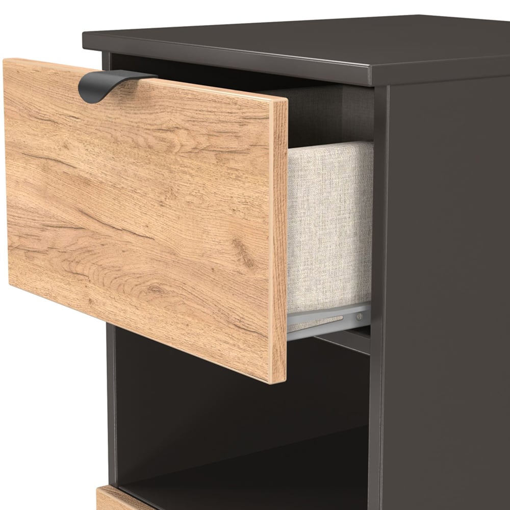 Crowndale Bora 3 Drawer Single Shelf Gold Oak and Graphite Bedside Cabinet Image 5