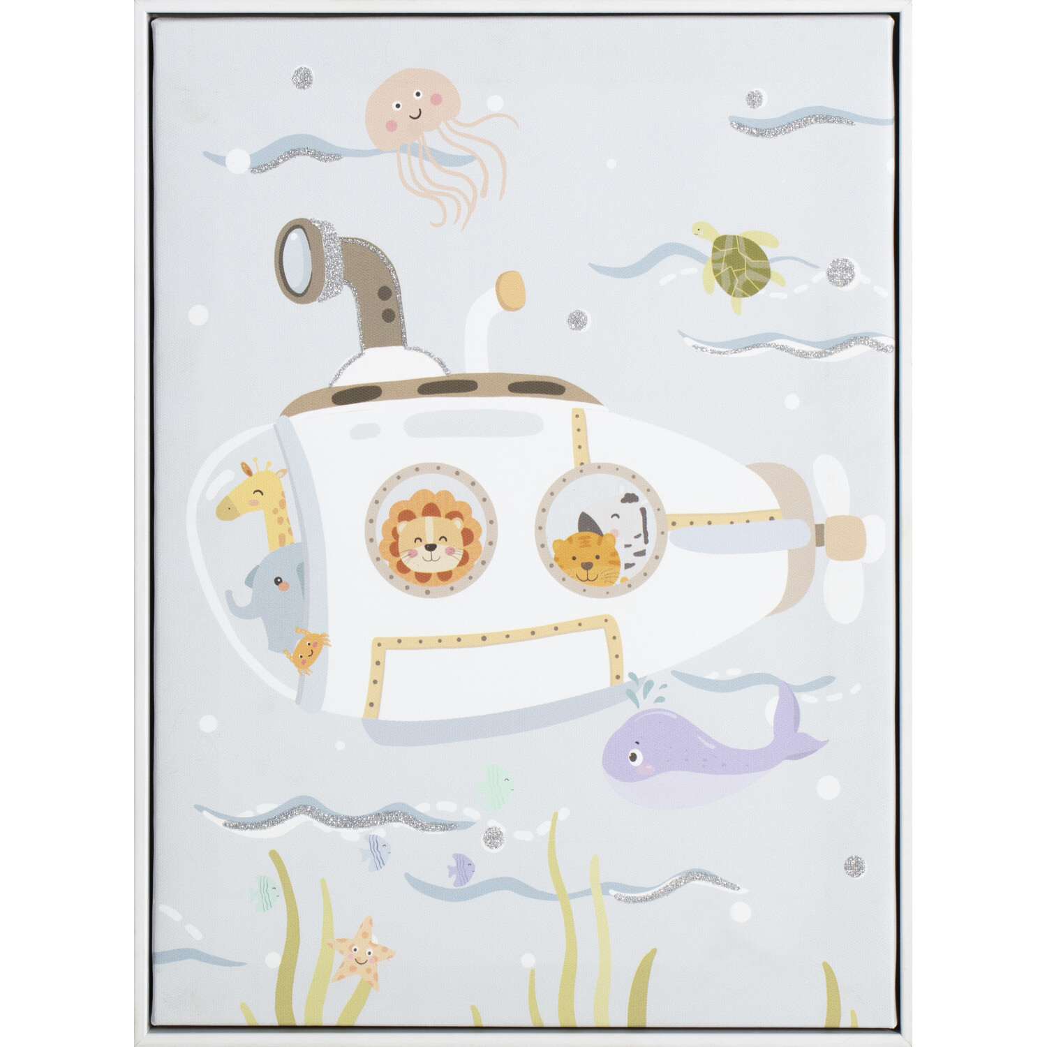 Fun Animals At Sea Glittered Framed Art - Blue Image 1