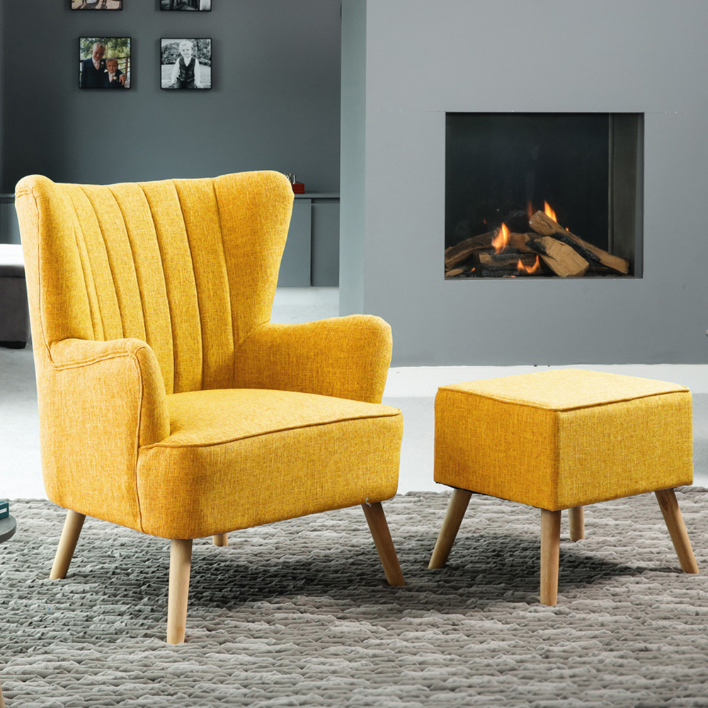 Artemis Home Monticello Yellow Accent Chair with Foot Stool | Wilko