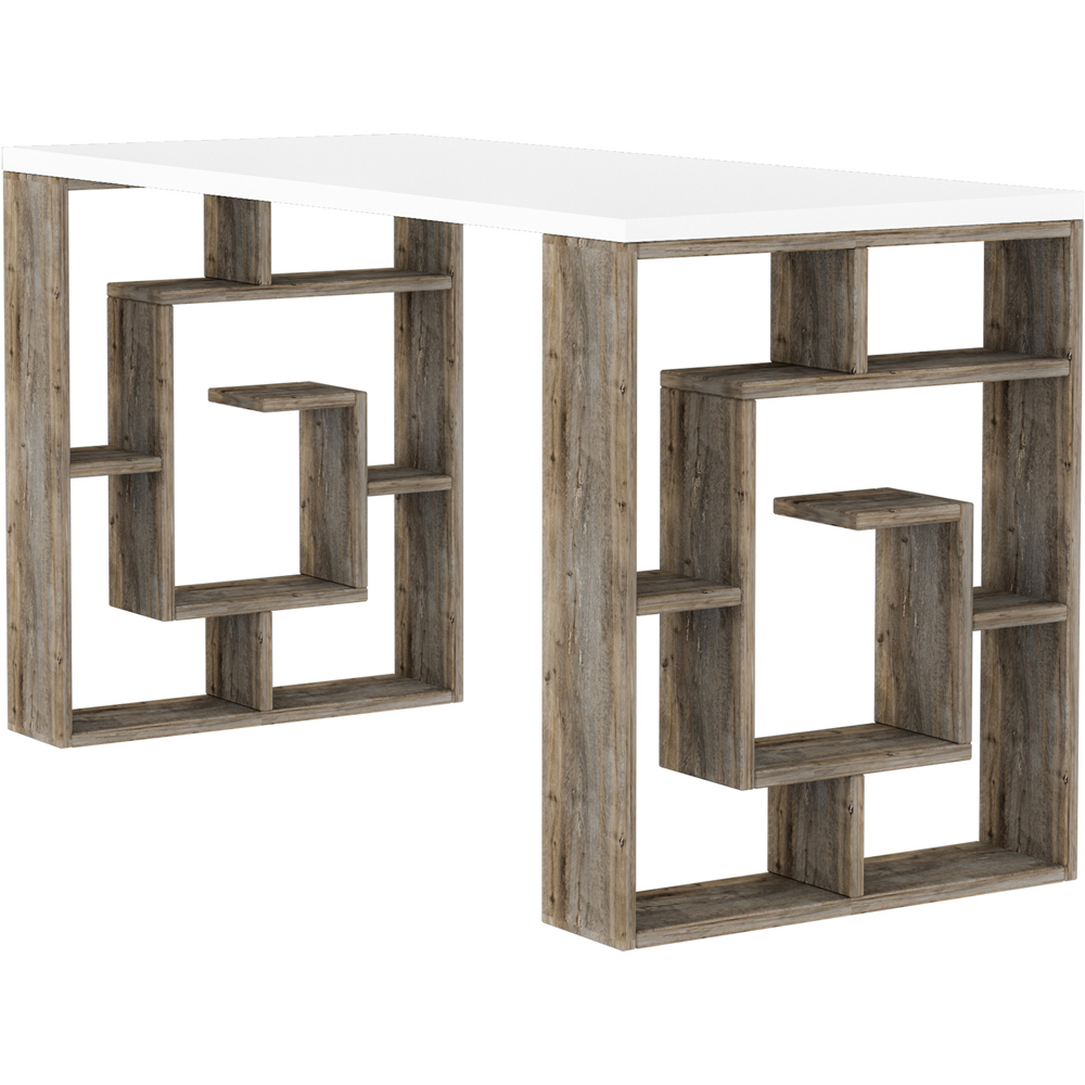 Decortie Labirent Bookshelf Leg Modern Computer Desk White and Dark Coffee Image 2