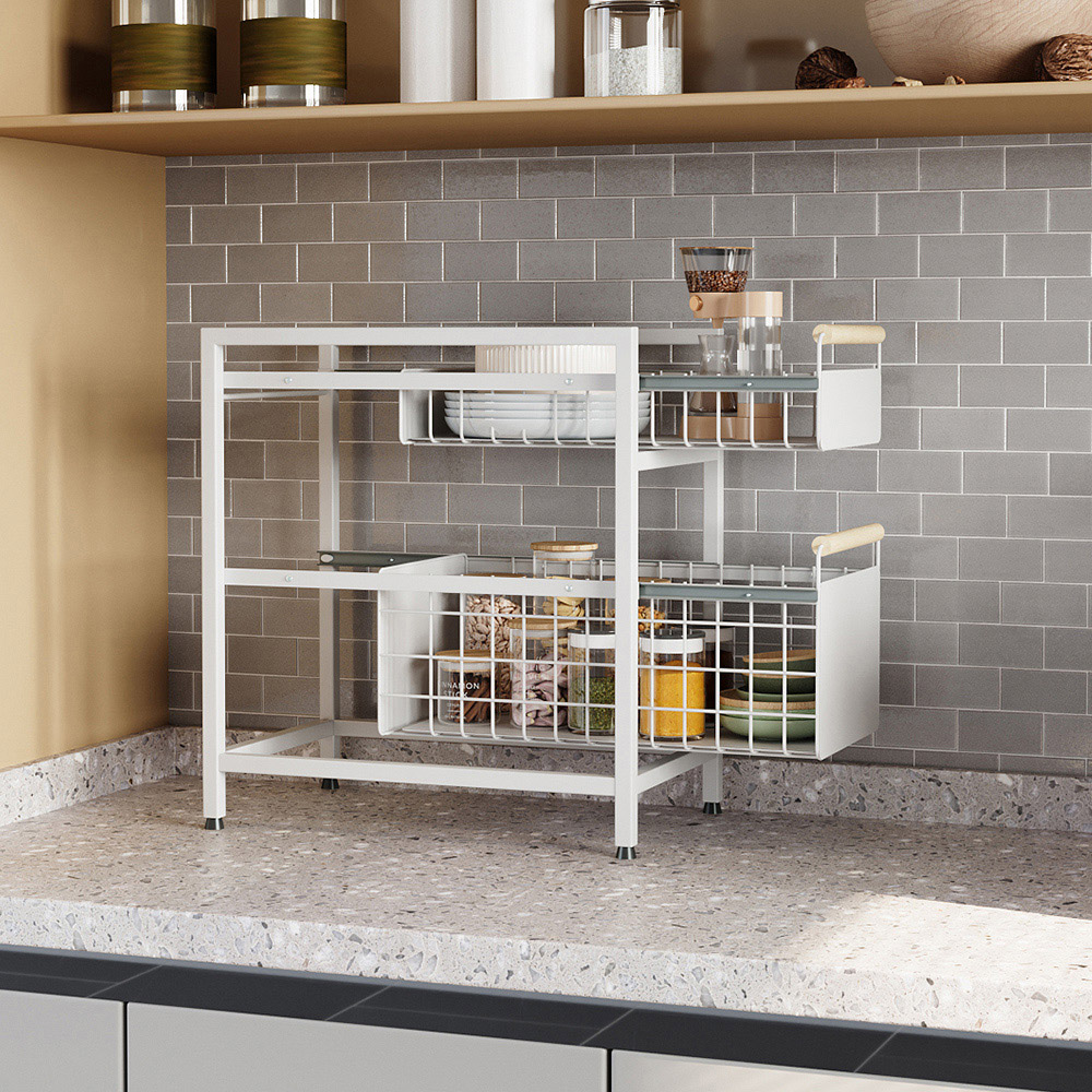 Living and Home 2 Shelf White Pull-Out Cabinet Organiser 24.5cm Image 2