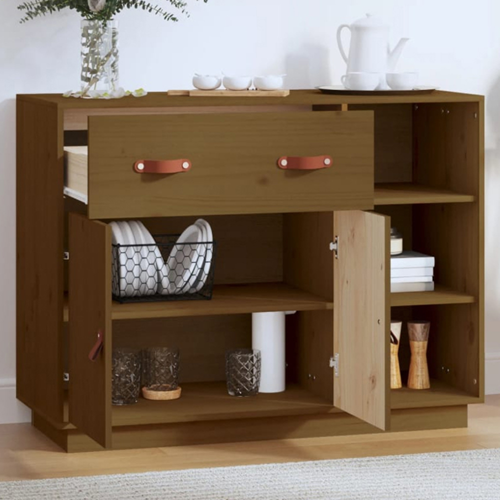 vidaXL 2 Door Single Drawer 3 Shelf Honey Brown Sideboard Image 1