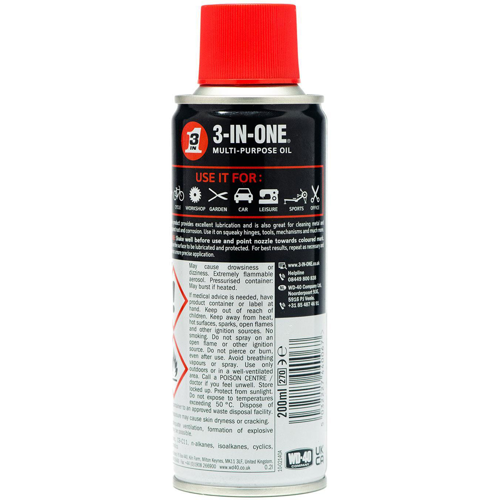 3-In-One Multi-Purpose Oil Aerosol Spray 200ml 3 Pack Image 8