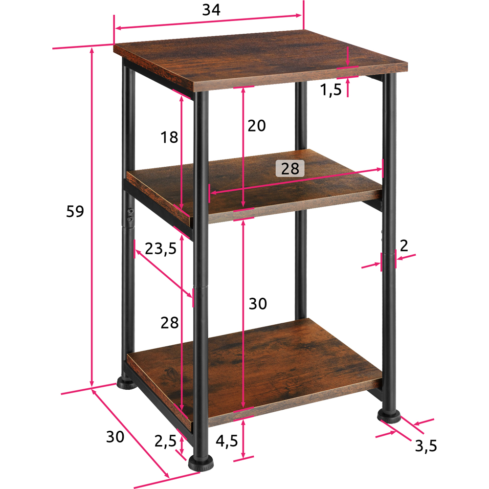 tectake Memphis 2 Shelf Dark Rustic Wooden Side Table Image 9