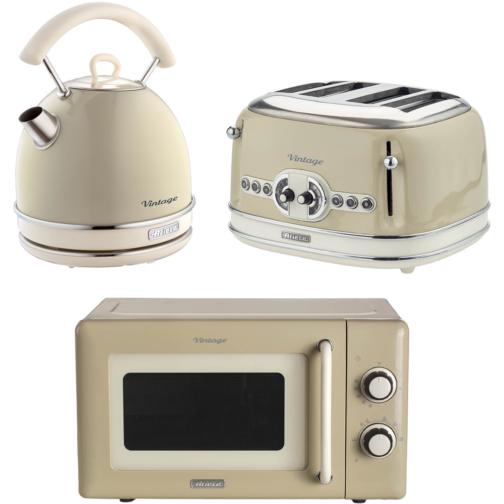 Ariete Vintage ARPK67 Cream 20L Microwave with 4 Slice Toaster and 1.7L Dome Kettle Set Image 1
