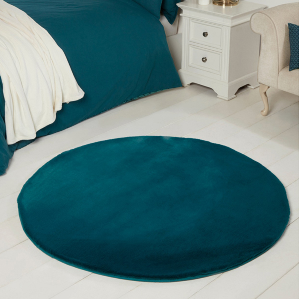 Portland HMC Luxe Teal Faux Fur Rug 133 x 133cm Image 1