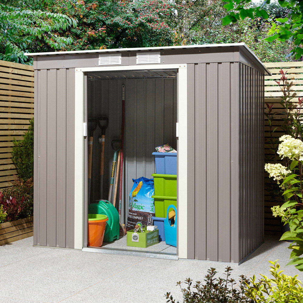 Rowlinson Trentvale Metal Pent Shed Light Grey with Foundation Kit 6 x 4ft Image 8