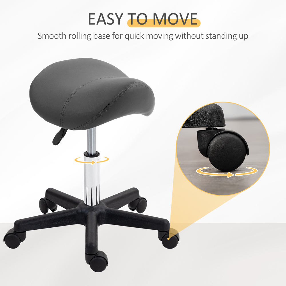 Portland Grey Adjustable Rolling Salon Saddle Stool Image 8