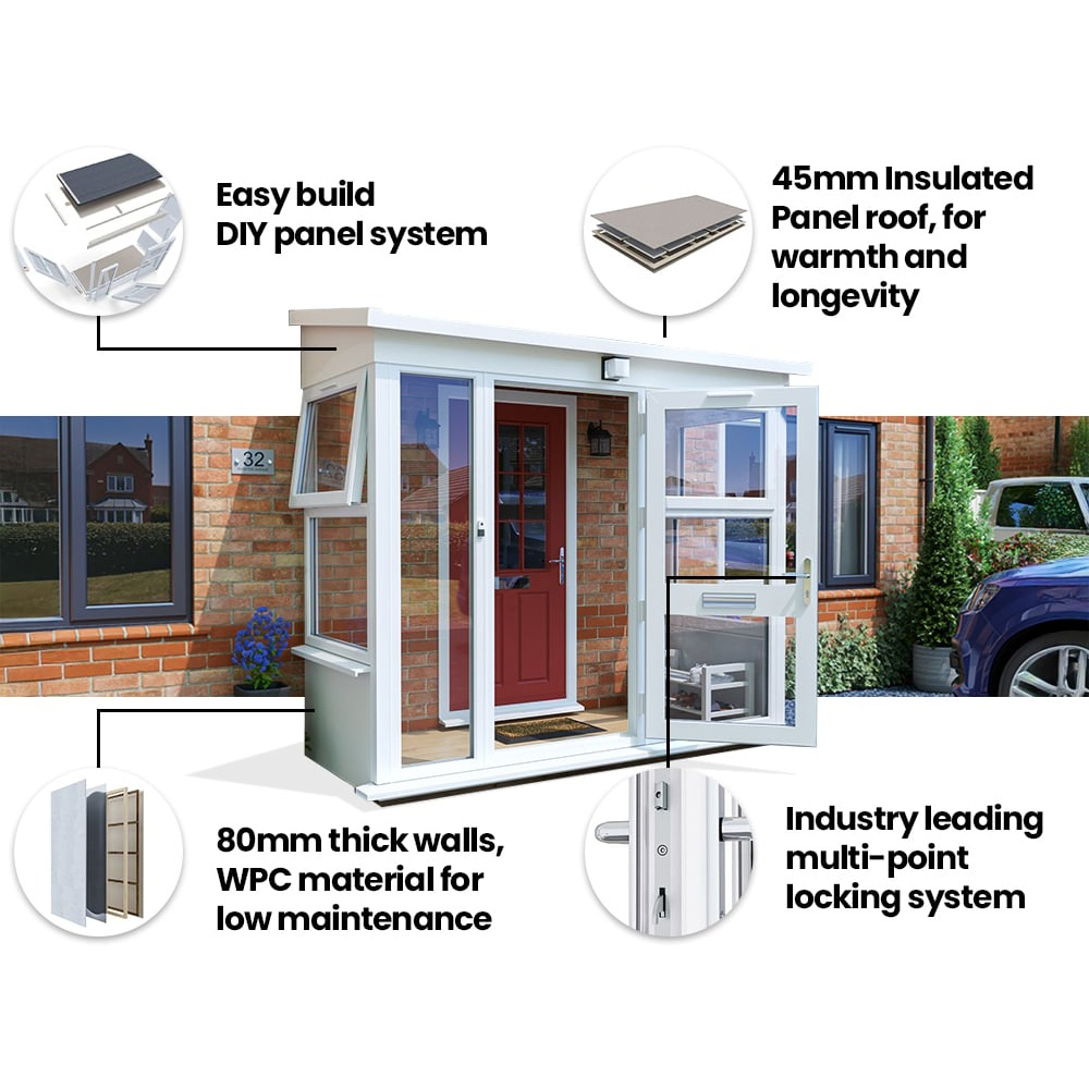 Dunster House Composite AddPorch White uPVC Superfelt Right Hand Door and Windows 2500 x 1000mm Image 7