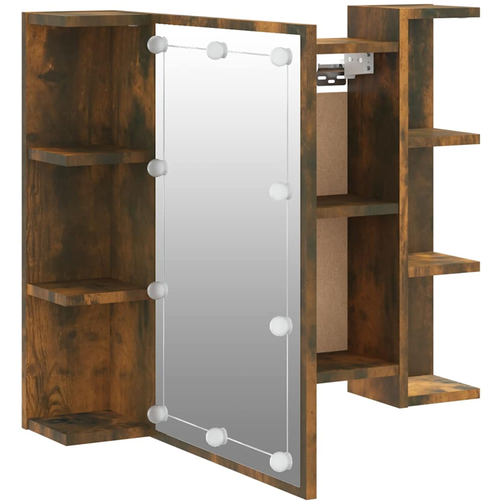 vidaXL Single Door 6 Open Shelf Smoked Oak LED Mirror Bathroom Cabinet Image 6