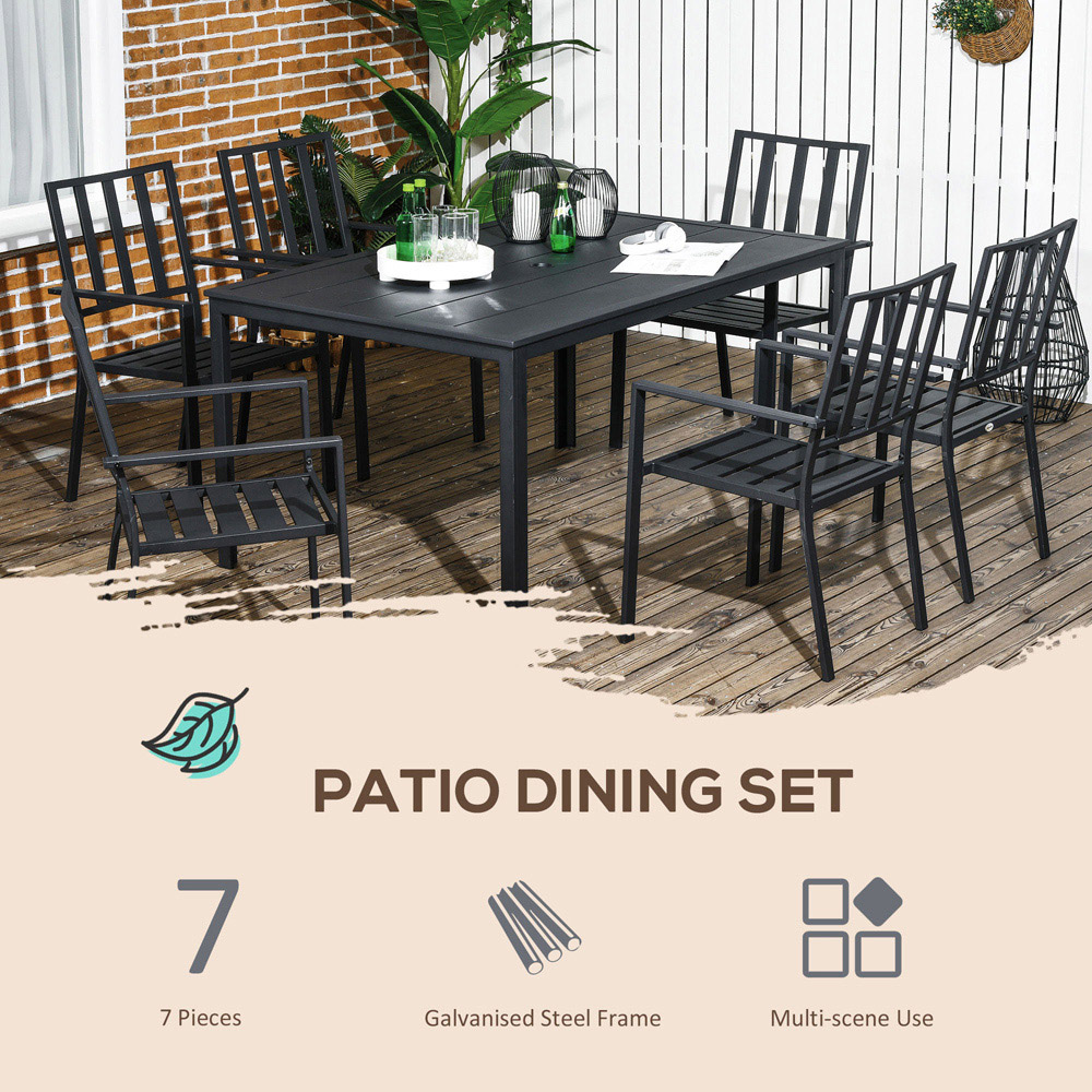 Outsunny Metal 6 Seater Garden Dining Set with Umbrella Hole Black Image 6