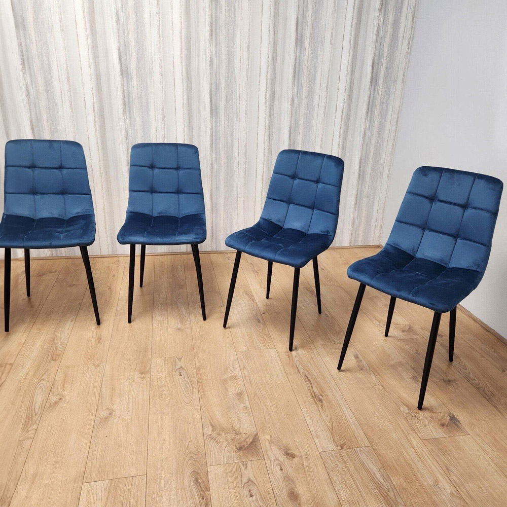 Denver Set of 4 Blue Velvet Dining Chairs Image 1