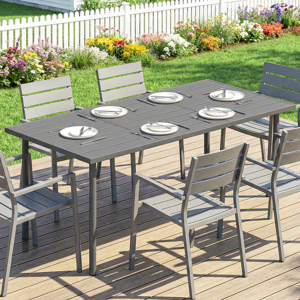 Outsunny 6 Seater Slatted Garden Dining Table Dark Grey Image 3