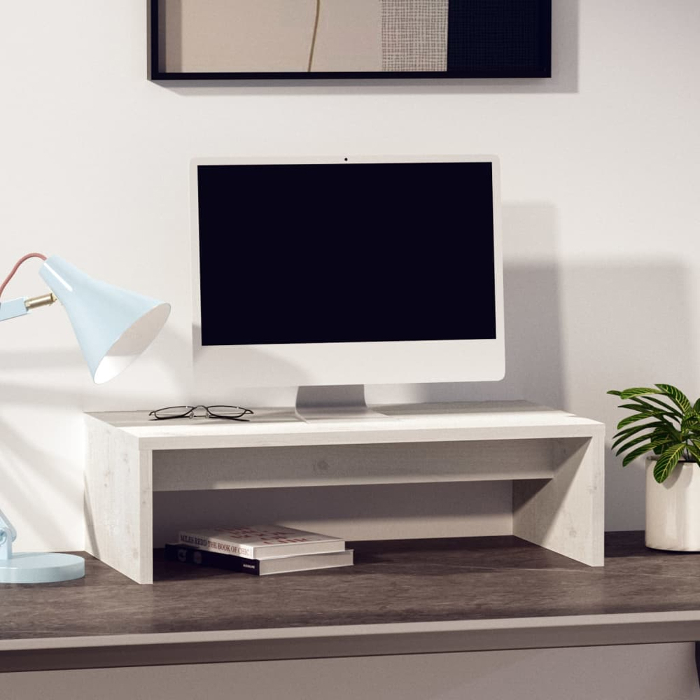 vidaXL White Solid Pine Wood Monitor Stand Image 2