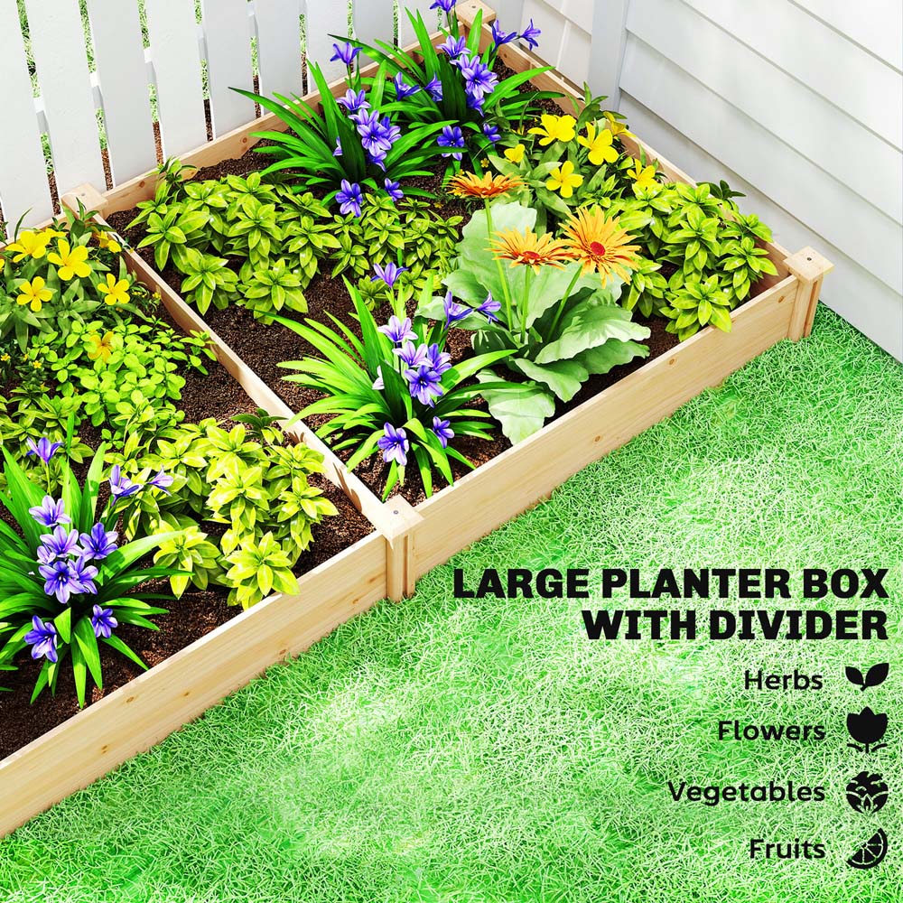 Outsunny Wooden Raised Garden Bed with Divider and Open Bottom 26 x 121 x 235cm Image 8