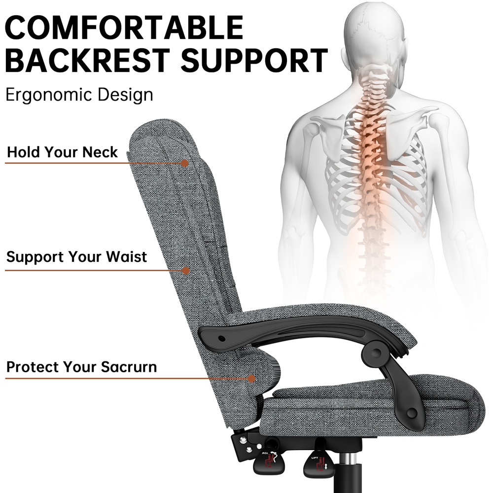Rattrix Light Grey Height Adjustable Swivel Office Chair with Large Padded Seat Image 4