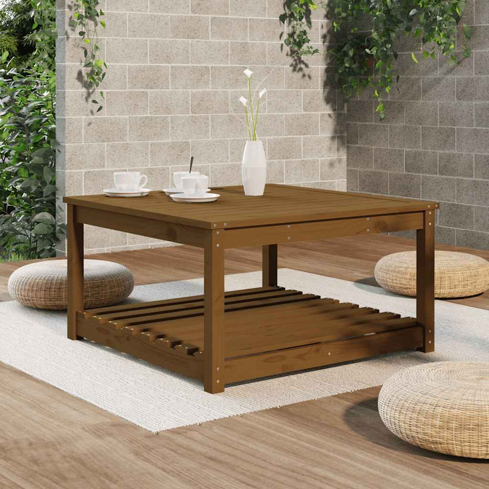 vidaXL Single Shelf Honey Brown Solid Pine Wood Slatted Garden Table 82.5 x 82.5cm Image 7
