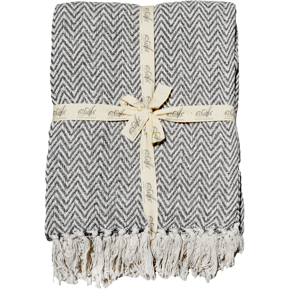 Allure Home Fashions Audley Charcoal Cotton Chevron Herringbone Throw 150 x 200cm Image 1