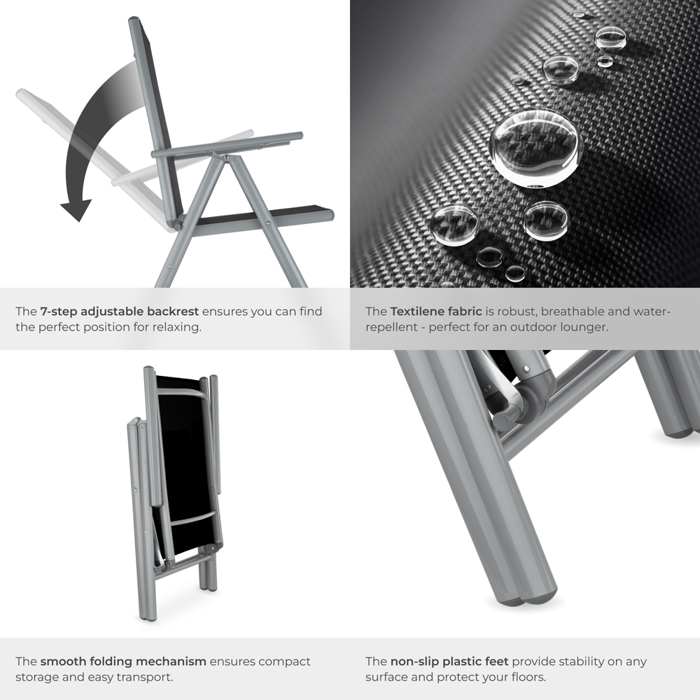 tectake Marilena Set of 8 Silver Adjustable Garden Chair Image 5