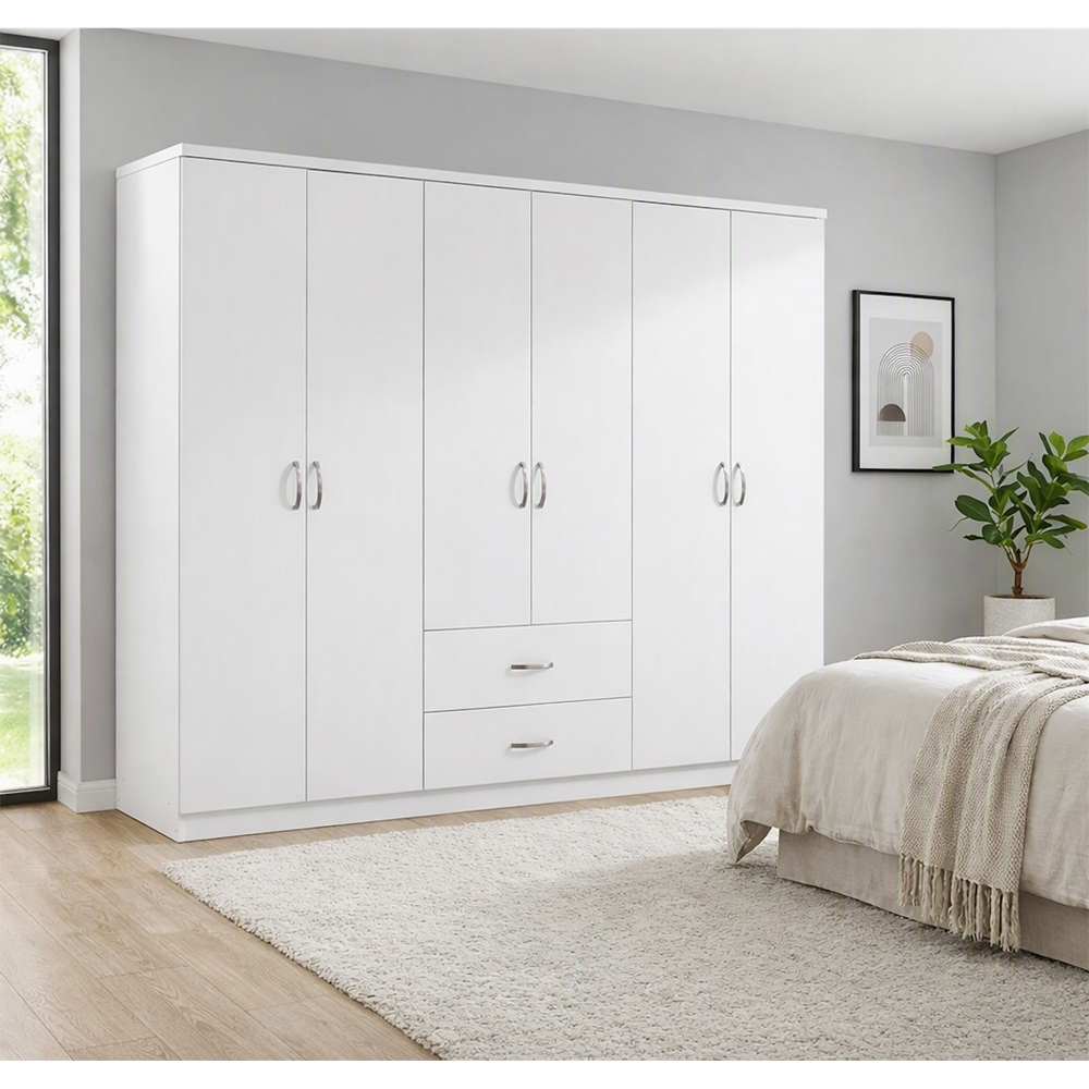 TJ'S Venice 6 Door 2 Drawer White Wardrobe Image 4